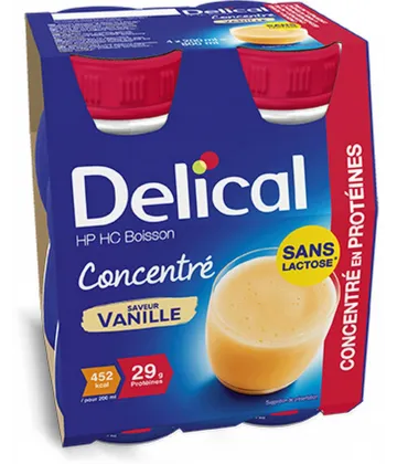 Delical Concentré Boisson HP/HC Sans Lactose Saveur Vanille 4 x 200 ml