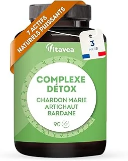 Complexe Détox - Elimination des Toxines, Digestion, Foie - 7 Actifs Naturels - Chardon Marie, Artichaut, Bardane, Pissenlit, Radis Noir - 90 Gélules, 1/jour - Vegan - Fabriqué en France - Vitavea