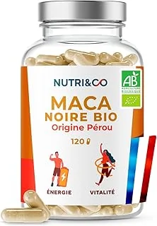 NUTRI & CO Maca Noire BIO du Pérou Hautement Dosé 10:1 – Extrait naturel 100 % Pur Labellisé Botani+ – Force, Énergie, Équilibre Hormonal – 120 Gélules Vegan – Fabriqué en France