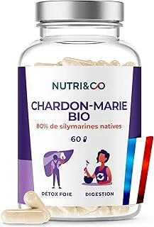 NUTRI & CO Chardon-Marie BIO - Detox Foie Puissant et Rapide - 80% Silymarine Natives - Drainage et Élimination de Toxines - 60 gélules Vegan - Fabriqué en France