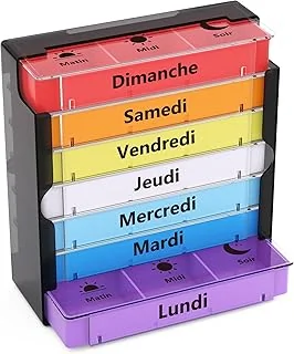 Opret Pilulier Semainier Français (Matin, Midi, Soir) - Empilables Tour à Médicaments 7 Jours 21 Compartiments 3 Fois, pour Vitamines Suppléments Pilules (Coloré-Noire)