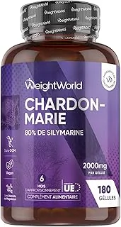 Chardon Marie 2000mg, 80% Silymarine, 180 Gélules Vegan pour 6 Mois, Extrait 40:1 de Milk Thistle (Chardon Marie Silymarine), Milk Thistle sans OGM, sans Stéarate de Magnésium