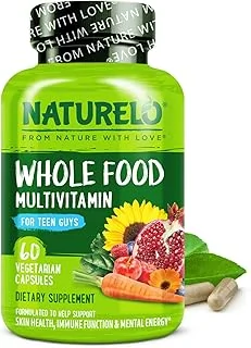 NATURELO Teen Multivitamin - Whole Food Multivitamin for Teenage Boys - Minerals Supplement for Active Kids - with Plant Extracts - Non-GMO - Vegan & Vegetarian - 60 Capsules