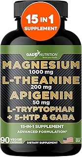 Gade Nutrition Magnesium Glycinate & Magneisum Supplements with Apigenin, L Theanine 200 mg, 5 HTP, GABA Calm Brain Booster Supplement Sleep Aid Ashwagandha L Tryptophan Chamomile