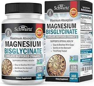 Magnesium Bisglycinate Chelated Supplement - High Absorption Magnesium Glycinate Supplement for Women and Men - Sleep, Muscle, Bone & Joint Support - Non-GMO, Non-Laxative Chelate - 360 Capsules