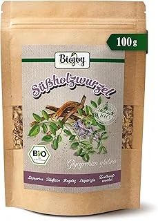 Biojoy Racine de Réglisse BIO (100 g), séchée et coupée, Tisane de Réglisse (Glycyrrhiza glabra)