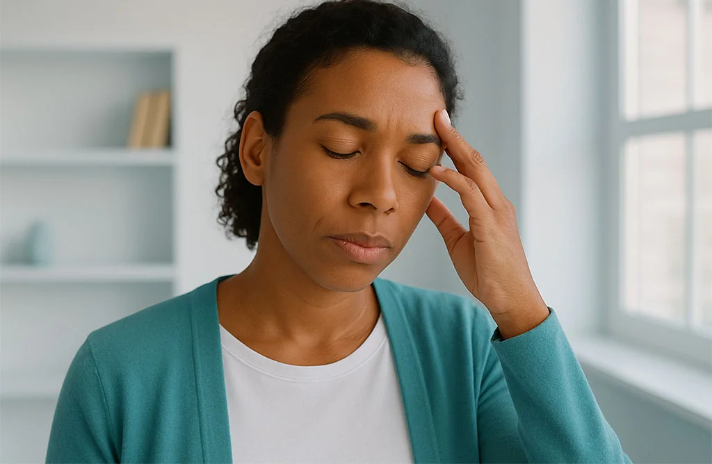 Femme fatiguée illustrant les symptômes d'un excès de cortisol chronique