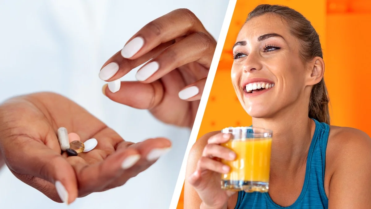 Verre de jus d'orange et complément de fer pour optimiser l'absorption