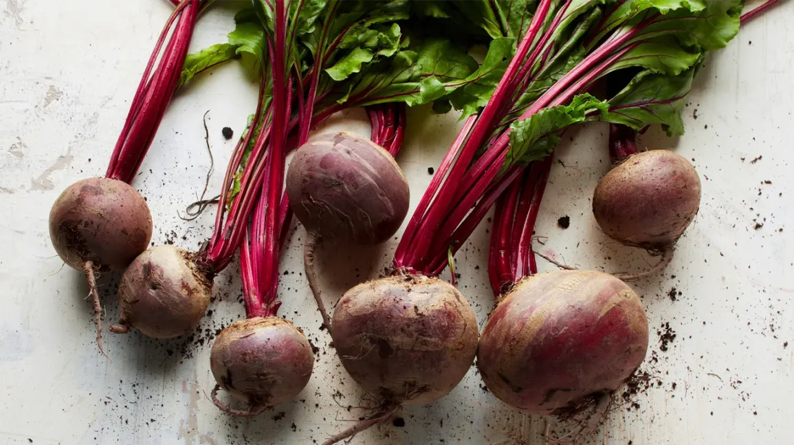 Betteraves fraîches avec feuilles