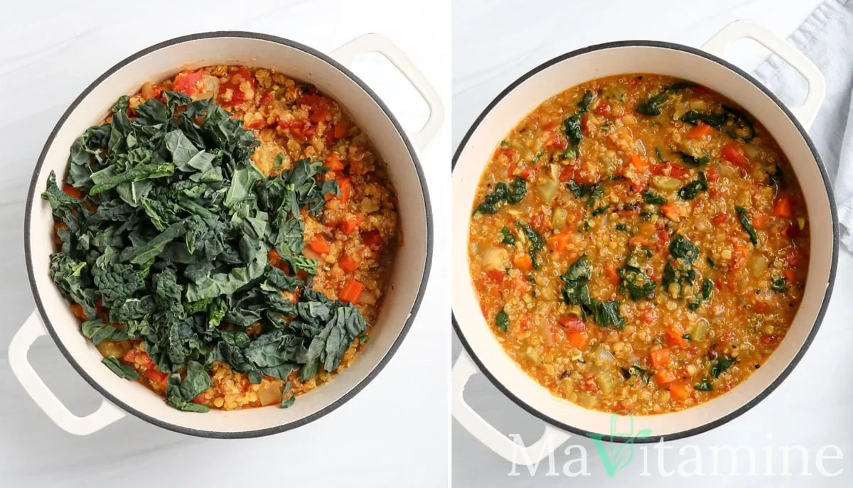 Épinards frais, lentilles et quinoa, bases d'un repas avec aliment riche en magnesium.
