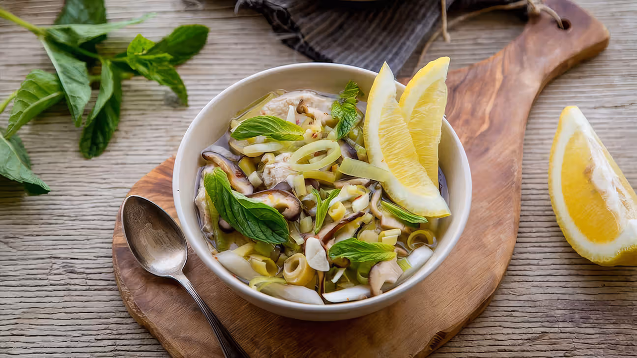 Soupe de poulet au gingembre et fenouil