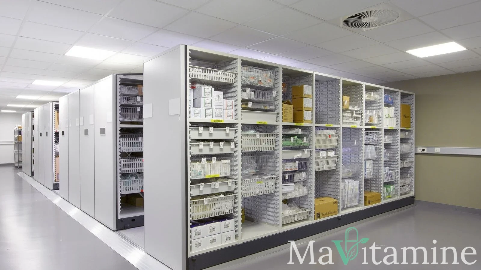 Rayonnage de compléments alimentaires et magnésium en pharmacie