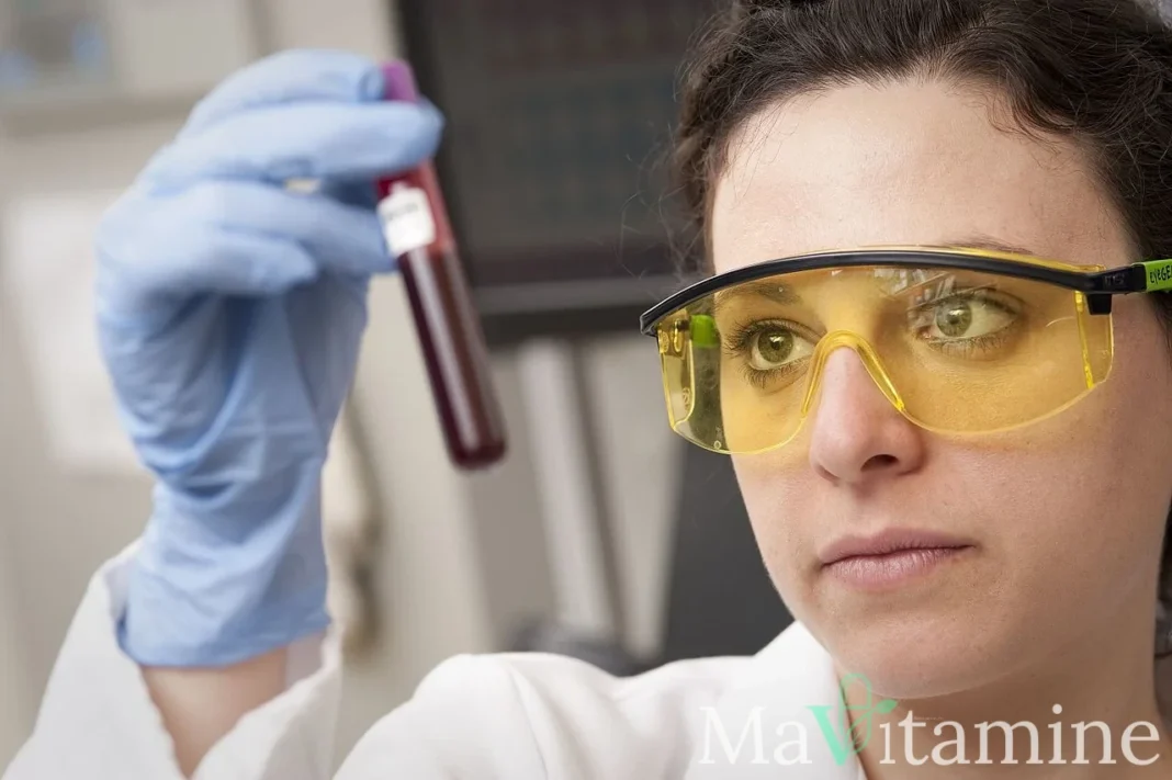 Tube de prélèvement sanguin analysé en laboratoire pour une prise de sang vitamine B12